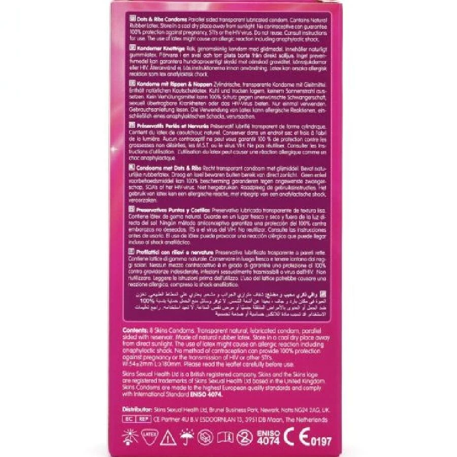 SKINS - DOTS  RIBS PREMIUM PRESERVATIVOS PACOTE 8